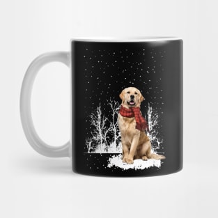 Christmas Golden Retriever With Scarf In Winter Forest Mug